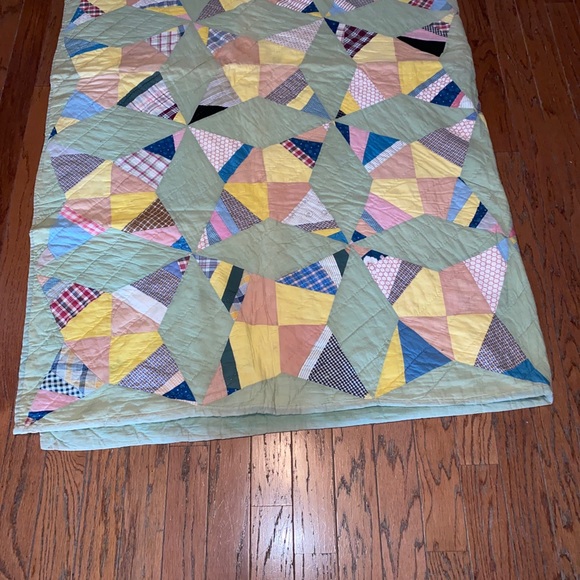 Vintage 1930-40s Handmade Feed Sack  GRANDMA'S FLOWER GARDEN QUILT 80”x67” - Picture 14 of 16